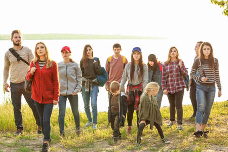 Group of illegal migrants escaping from their countryの写真素材