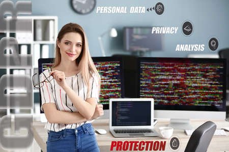 Portrait of female programmer in officeの写真素材