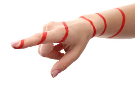 Painted female hand on white backgroundの写真素材