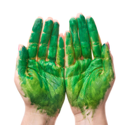 Painted female hands on white backgroundの写真素材