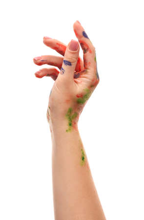Painted female hand on white backgroundの写真素材