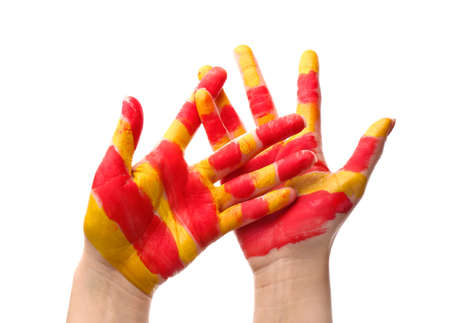 Painted female hands on white backgroundの写真素材
