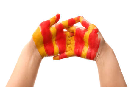 Painted female hands on white backgroundの写真素材