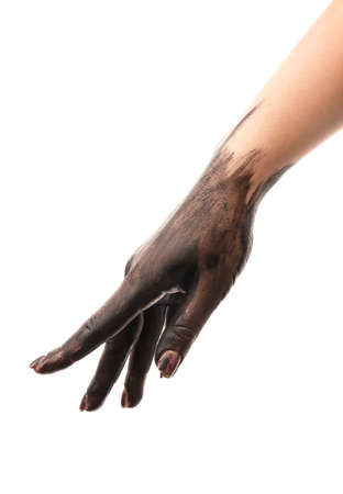 Painted female hand on white backgroundの写真素材