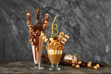 Delicious freak shakes on grunge backgroundの写真素材