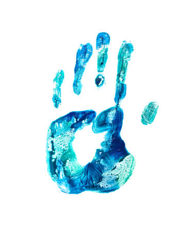 Print of human painted palm on white background