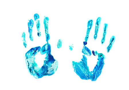 Print of human painted palms on white background
