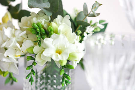 Beautiful bouquet with fresh freesia flowersの写真素材