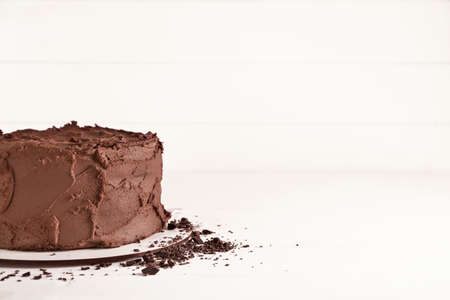 Tasty chocolate cake on white backgroundの写真素材
