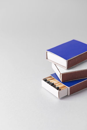 Boxes with matches on light backgroundの写真素材