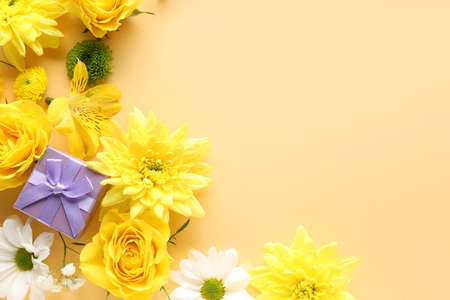 Beautiful flower composition on color background