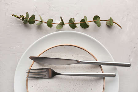 Simple table setting on grunge backgroundの写真素材