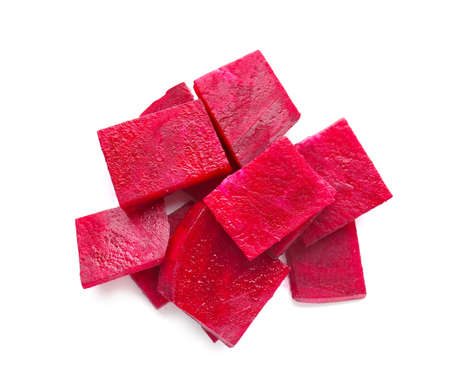 Pieces of fresh beet on white backgroundの写真素材