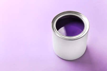 Can of paint on color backgroundの写真素材