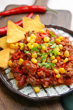 Tasty chili con carne on plate, closeupの写真素材