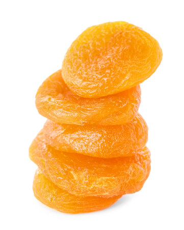 Tasty dried apricots on white backgroundの写真素材
