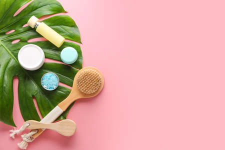 Beautiful spa composition on color backgroundの写真素材