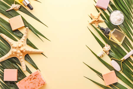 Beautiful spa composition on color background