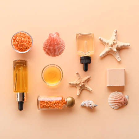 Beautiful spa composition on color backgroundの写真素材