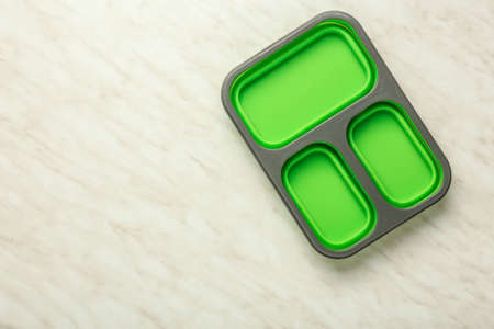Plastic lunch box on light backgroundの写真素材