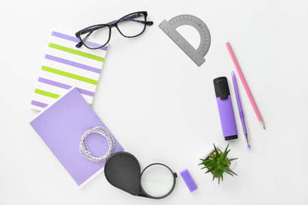 Composition with stationery on white backgroundの写真素材