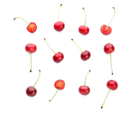 Tasty ripe cherry on white backgroundの写真素材