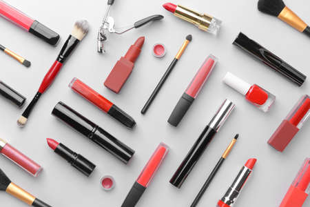 Set of decorative cosmetics on light backgroundの写真素材