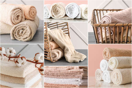 Collage of soft clean towelsの写真素材
