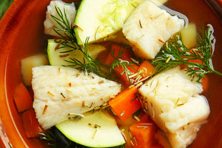 Tasty soup in bowl, closeup