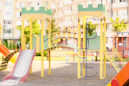 Blurred view of playground in parkの写真素材