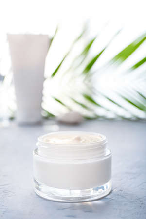 Jar of body cream on white tableの写真素材