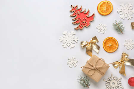 Beautiful Christmas composition on white backgroundの写真素材