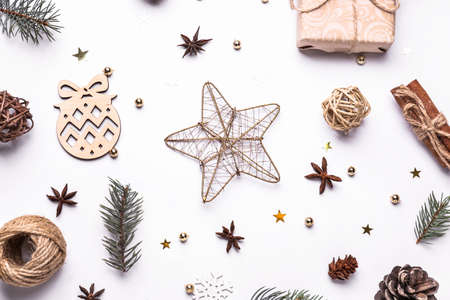 Beautiful Christmas composition on white backgroundの写真素材