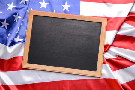 Blank chalkboard on USA flagの写真素材
