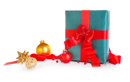 Beautiful Christmas gift on white backgroundの写真素材
