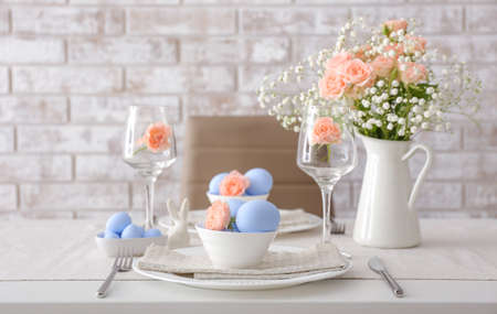 Table set for Easter celebrationの写真素材