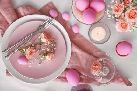 Beautiful table setting for Easter celebrationの写真素材