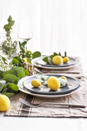 Beautiful table setting for Easter celebrationの写真素材