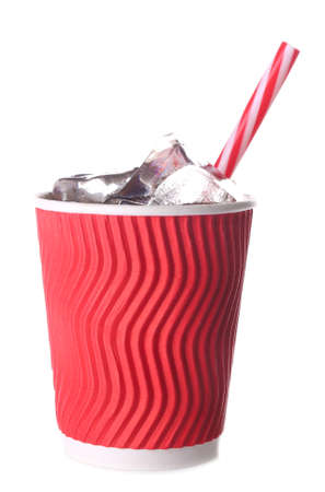 Cup of cold cola on white backgroundの写真素材