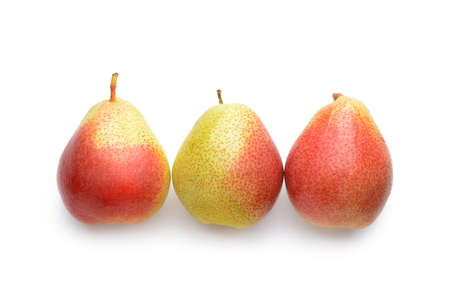 Sweet ripe pears on white backgroundの写真素材