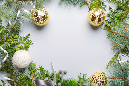 Beautiful Christmas composition on light backgroundの写真素材