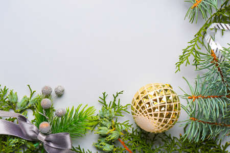 Beautiful Christmas composition on light backgroundの写真素材