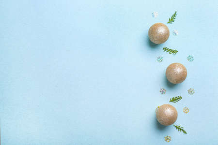 Beautiful Christmas composition on color backgroundの写真素材