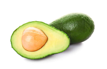 Ripe avocados on white backgroundの写真素材