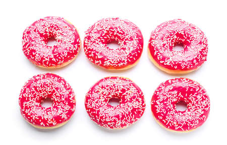 Sweet tasty donuts on white backgroundの写真素材