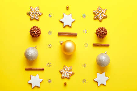 Beautiful Christmas composition on color background