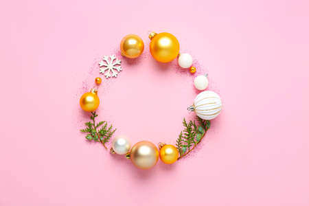Beautiful Christmas composition on color background