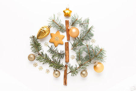 Beautiful Christmas composition on white backgroundの写真素材