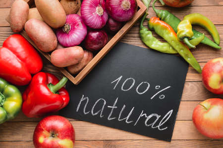 Many healthy vegetables for farmers' market on wooden backgroundの写真素材