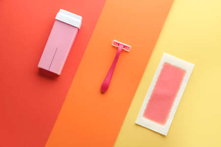 Set for hair removal on color backgroundの写真素材